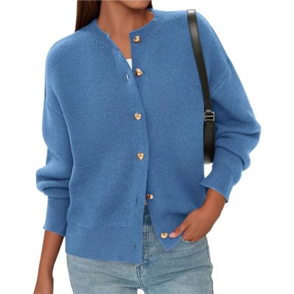 Cardigan Sweaters for Women Trendy Long Sleeve Open Front Button - Picture 2 of 4